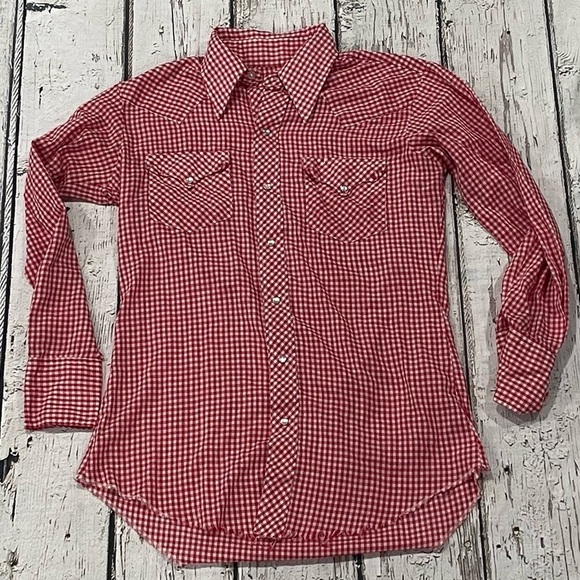 Vintage Red and White Western Pearl Snap Rockabilly Button Down Shirt - Picture 1 of 5